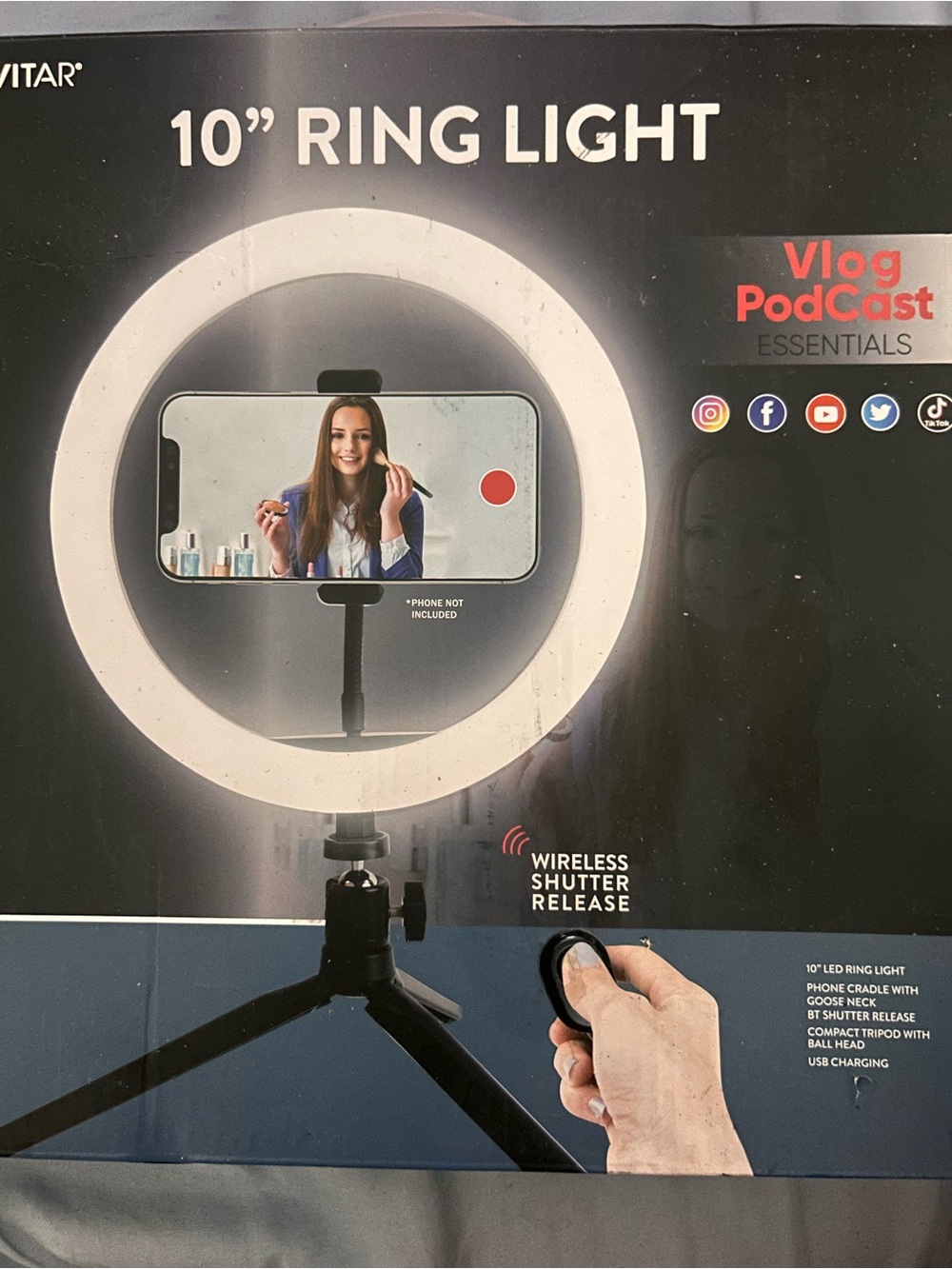 Vivitar 10" White LED Ring Light with Tripod & Wireless Shutter